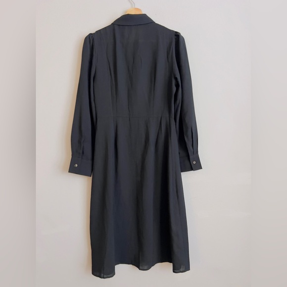 Black Pleated Long Sleeve Shirt Dress - Picture 4 of 11